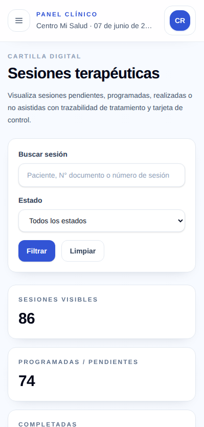 Dashboard de SupaSalud en dispositivo móvil